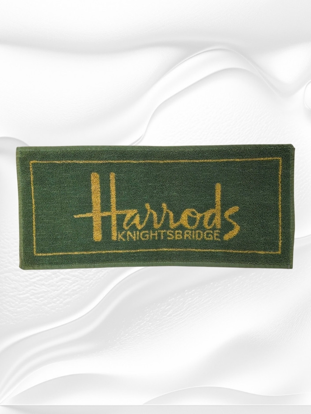 Harrods Green and Gold Knightsbridge Vintage Logo Bar Mat. Barware Advertising